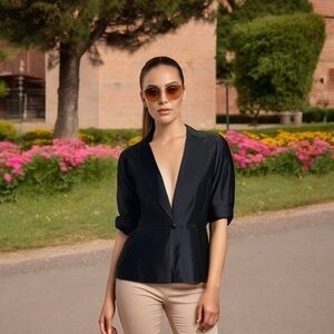 JULIEN LE ROY Black Satin Lightweight Designer Blazer Size M Suit Jacket EXC